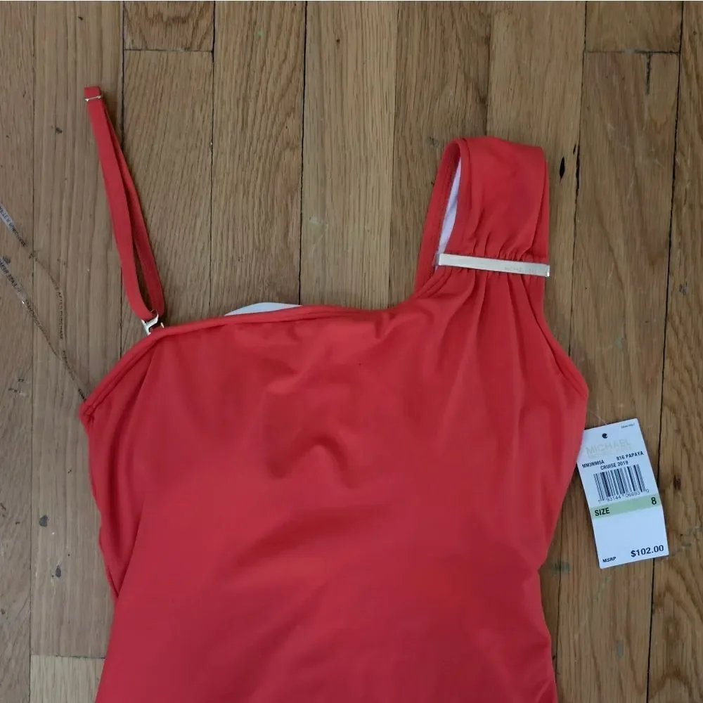 Michael Kors One Shoulder Convertible Gold Plate One Piece wimsuit Size 8
